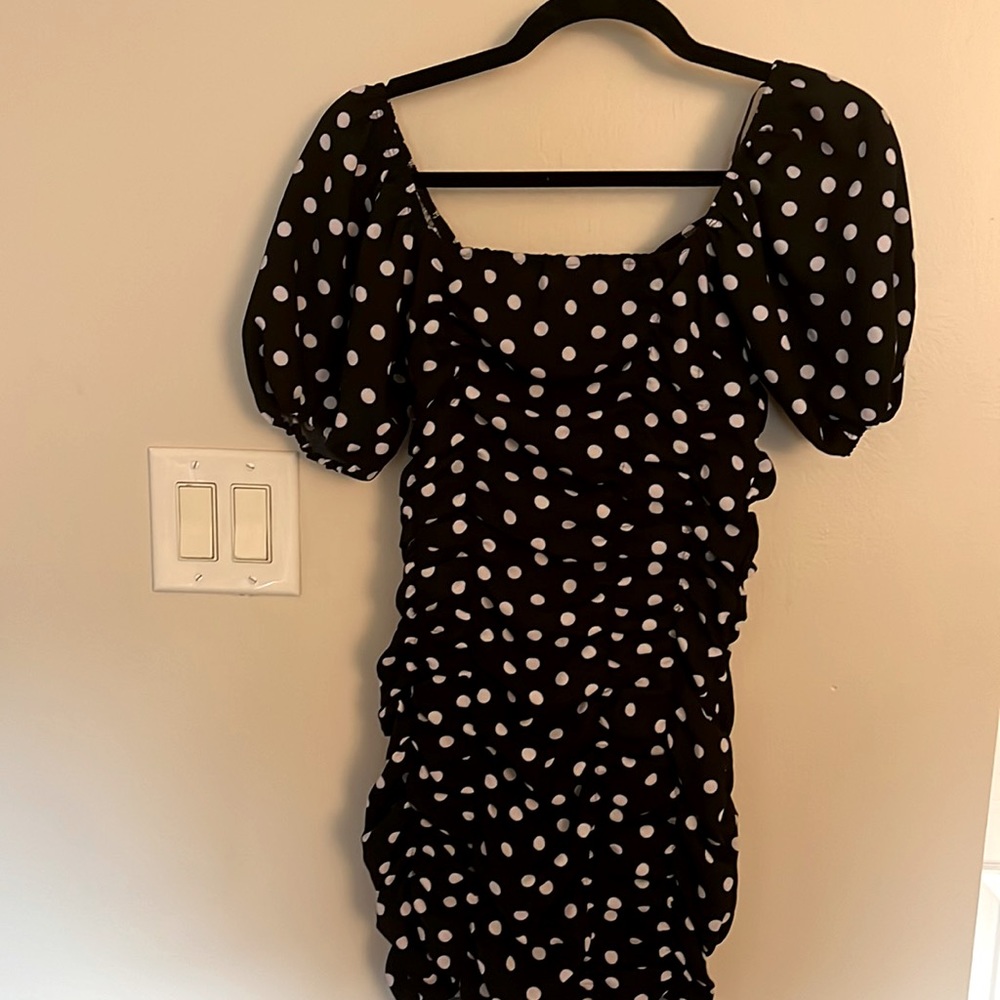 Zara Ruched Polka Dot Dress